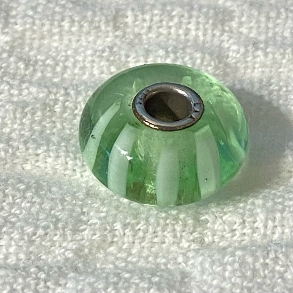 Trollbeads Green Dangle Light Green Stripe Bead Retired 2018